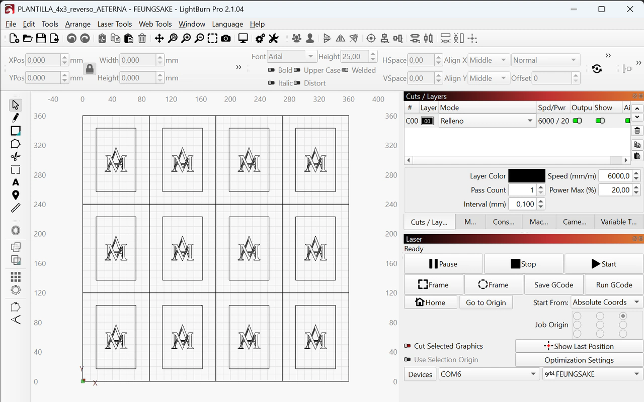 Template design prepared in LightBurn before engraving